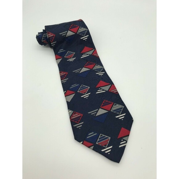 Surrey Luxury Designer Abstract Blues Red Long Necktie - 100% Silk Tie 57 inch - Picture 1 of 5